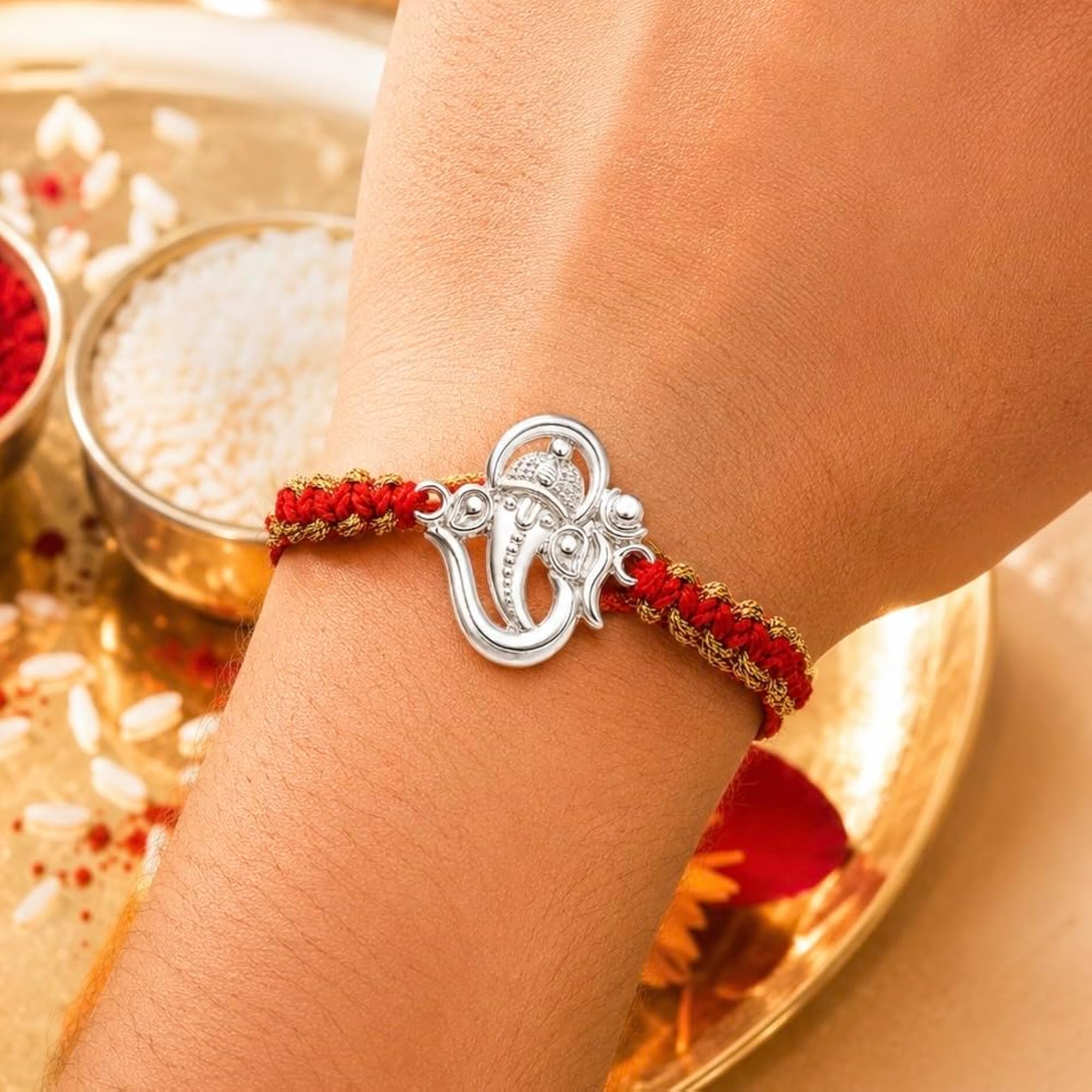 Ganesha Design Rakhi for Brother with Roli Kumkum & Card