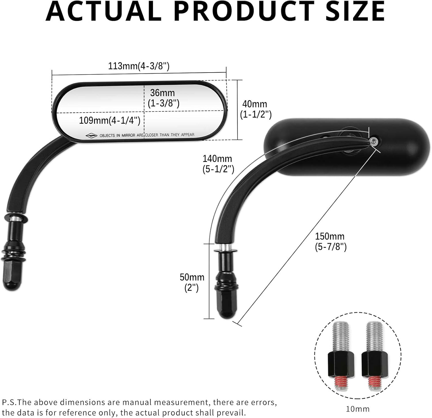 8mm 10mm Motorcycle Mini Black Sportster Mirrors Compatible with Honda Suzuki Harley Road King Street Electra Glide Road Glide Dyna Softail Rearview 1982-2018 2019 2020 (Black#1)