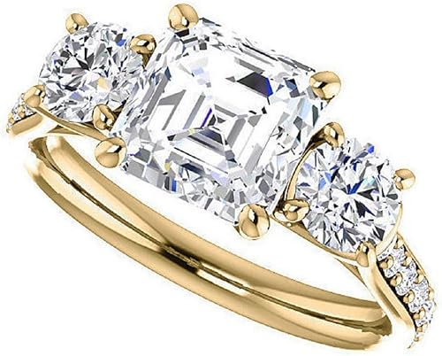 Vista 6 de Juego de anillos de compromiso de moissanita de 2 a 4 quilates enrejado para boda, plata 925, oro sólido de 10 K14 K18 K Regalos de compromiso