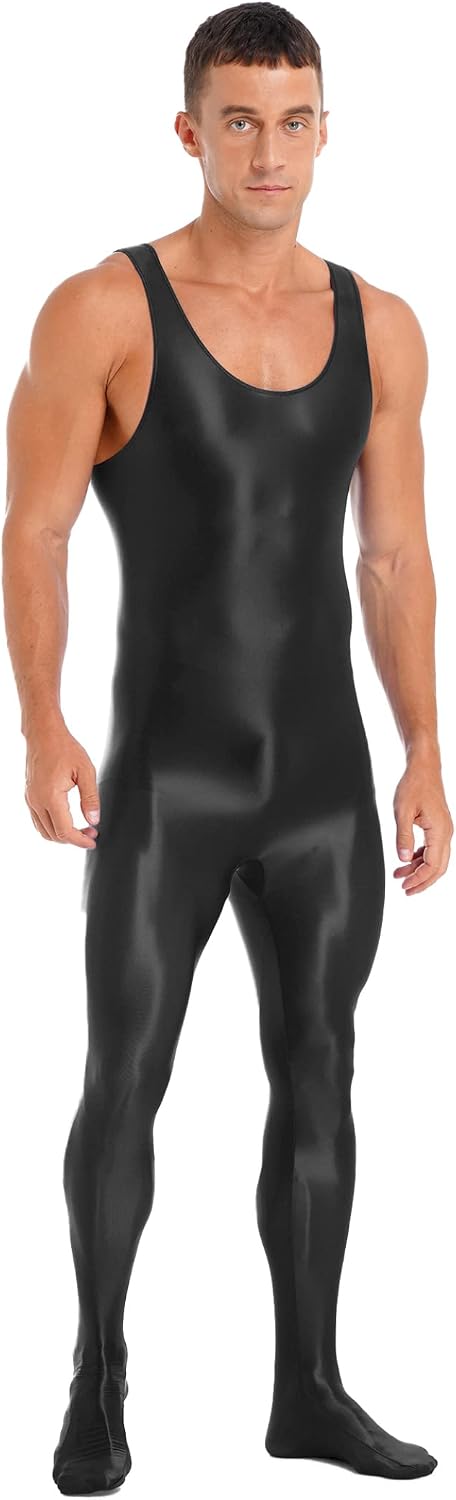 Mens Spandex Dance Unitard Biketard Bodysuit Tank Ballet Tight Jumpsuit Leotard Costume Black Medium