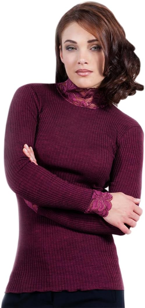 EGI ® Exclusive Collections Merino Wool Blend Top Lace Trim Long Sleeves. Proudly Made in Italy.