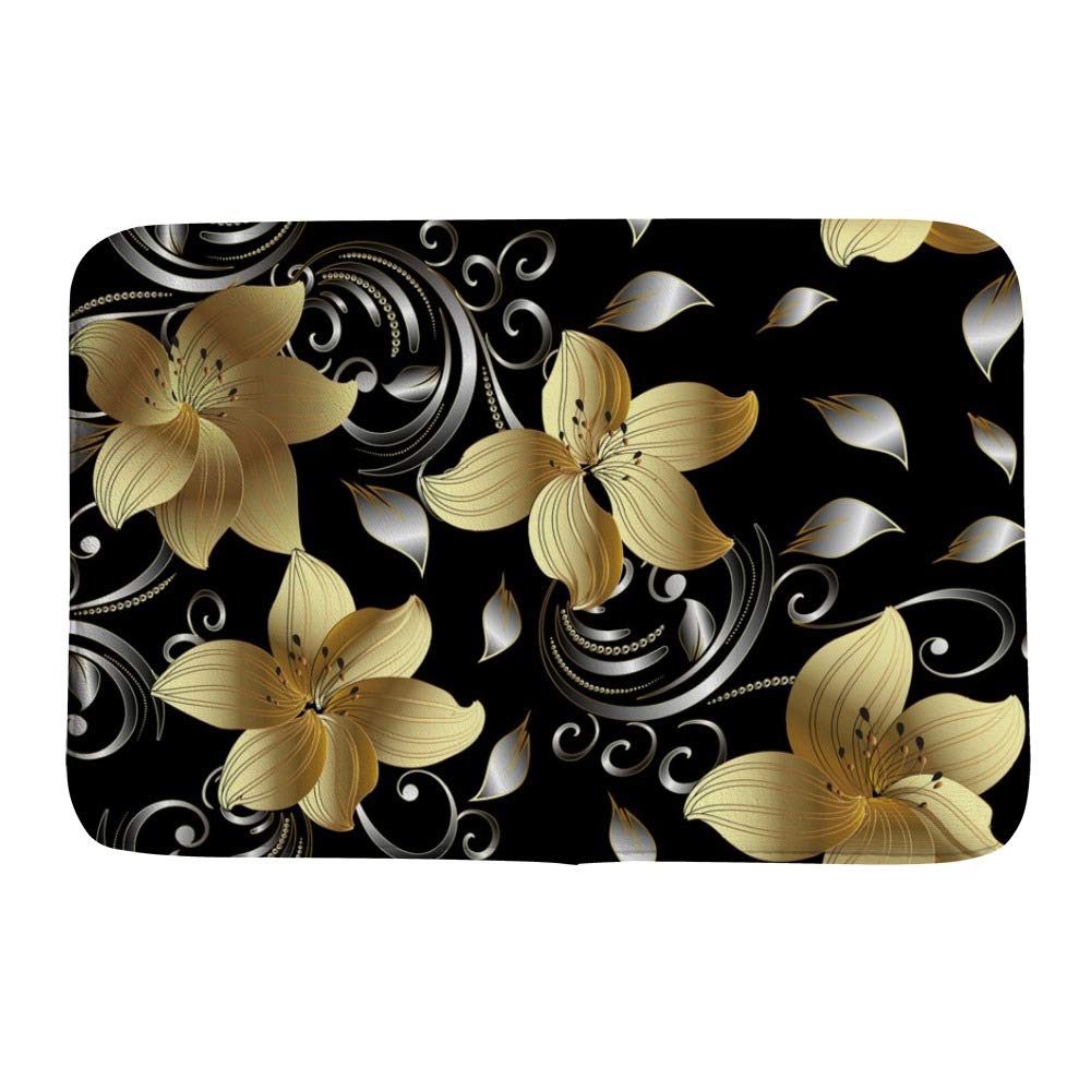 Paillasson velours corail antidérapant motif floral doré 36x24 inch