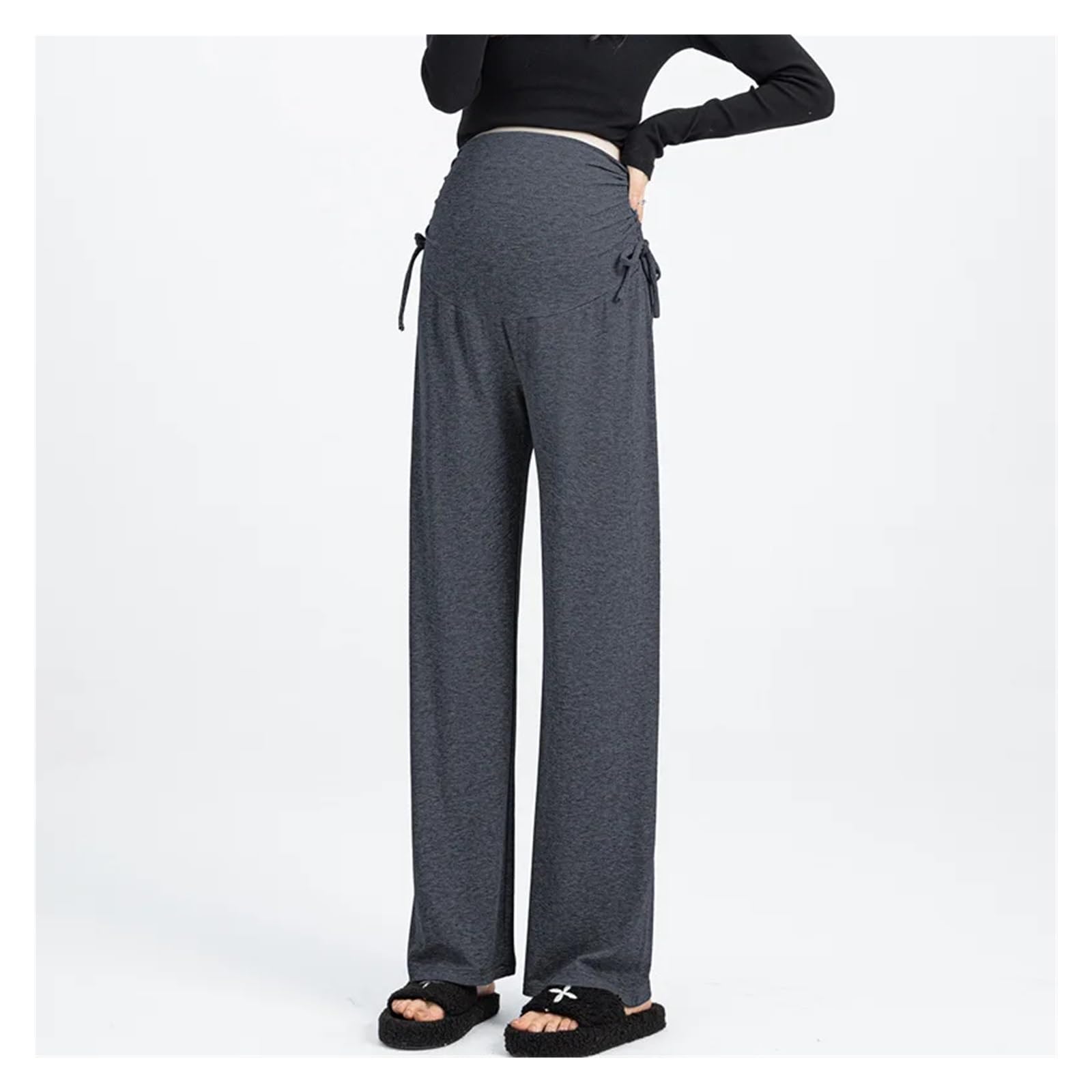 Pantalones de Maternidad de Cintura Alta y Suave, de algodón, for Embarazadas, con Pierna Ancha y elásticos, Ropa de Embarazo(Grey,XL)