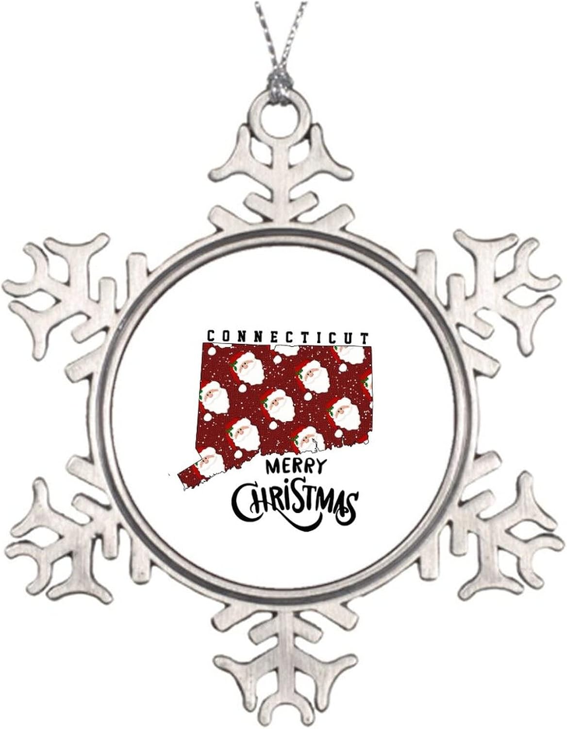 Connecticut Snowflake Pewter Christmas Ornament USA State Keepsake Christmas Tree Decoration Holiday Hanging Pendant Ornament Xmas Gift Exchange Idea Connecticut Souvenir 3-Inch