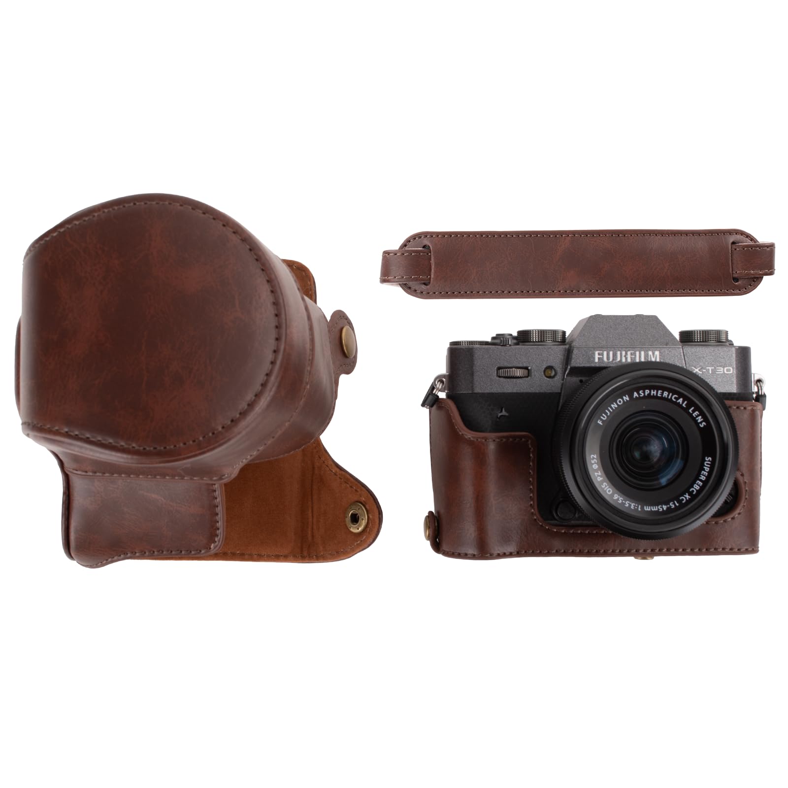 kinokoo Housse pour Fujifilm XT10 T20 XT30 XT30 II XT30 III, étui de Protection en Cuir PU Fuji X-T30 III X-T30 II X-T30 X-T20 X-T10 avec Objectif 16-50 mm et 18-55 mm - avec bandoulière - Café
