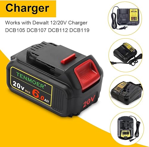 Miniatura 6 de TENMOER Paquete de 2 baterías de repuesto de 6.0 AH compatibles con Dewalt de 20 V para herramientas inalámbricas DCB203 DCB204 DCB206 de 20 V (no