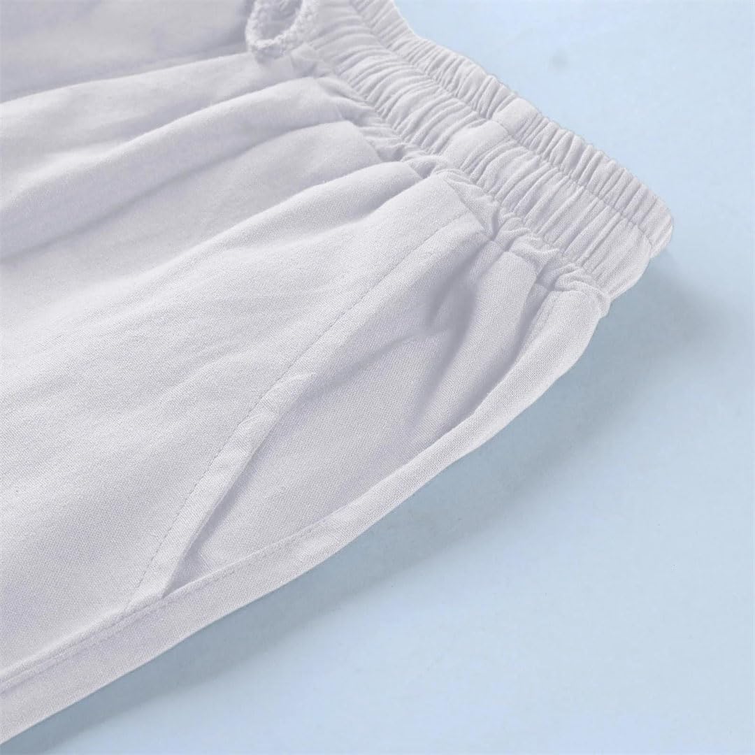 Men Summer Solid Color Multi Pocket Soft Breathable Linen Cotton Cargo Shorts