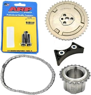 Timing Chain Set with Cam Sprocket, ARP Cam Bolts, Crank Gear, Timing Chain and Dampner compatible with GM LS 4.8L 5.3L & 6.0L. With 3-Bolt Camshaft 4 Sensors Gear. LS1 LS2 LS3 LS6 L99 LS4 LS9 LSA LQ4