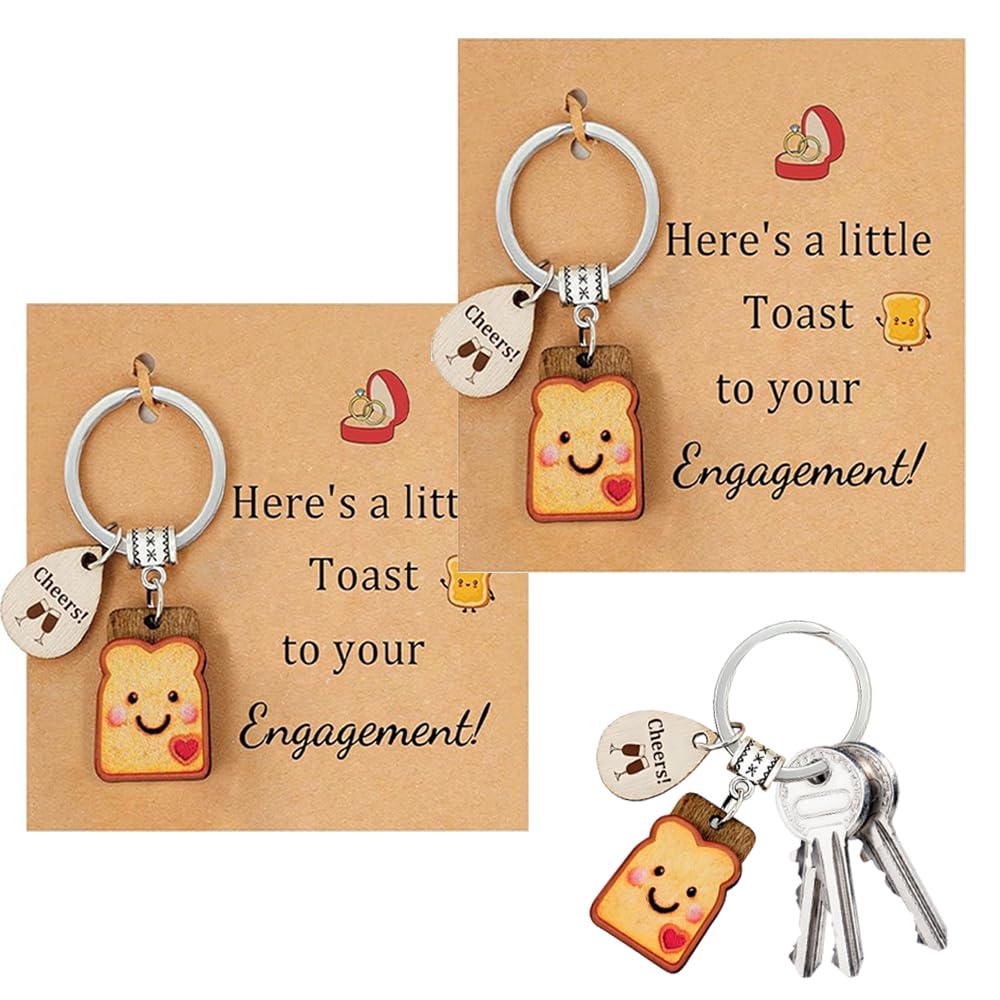 CjingCH 2 PCS Toast Engagement Keychain Funny Toast Bread Keychain with Good Luck Card for Fiancée Fiancé Couple Newlyweds Engagement Congratulations Gift