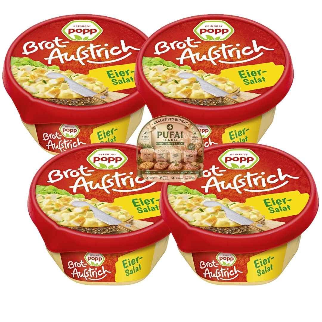PUFAI Bundle – Eiersalat Brotaufstrich – Cremiger Aufstrich mit Ei für Brot & Snacks, 150g, 4 Stück