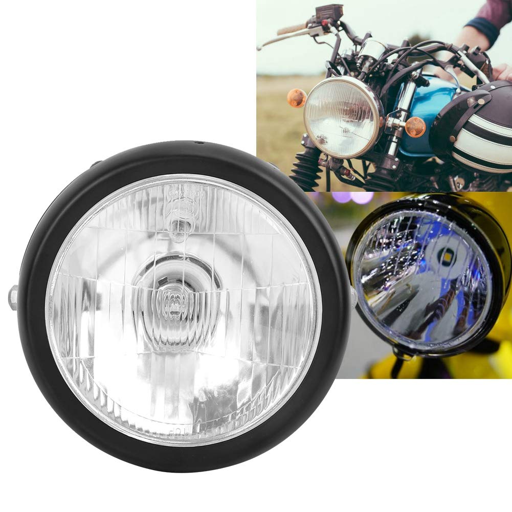 Amazon | ユニバーサルオートバイヘッドライト、レトロブラック合金