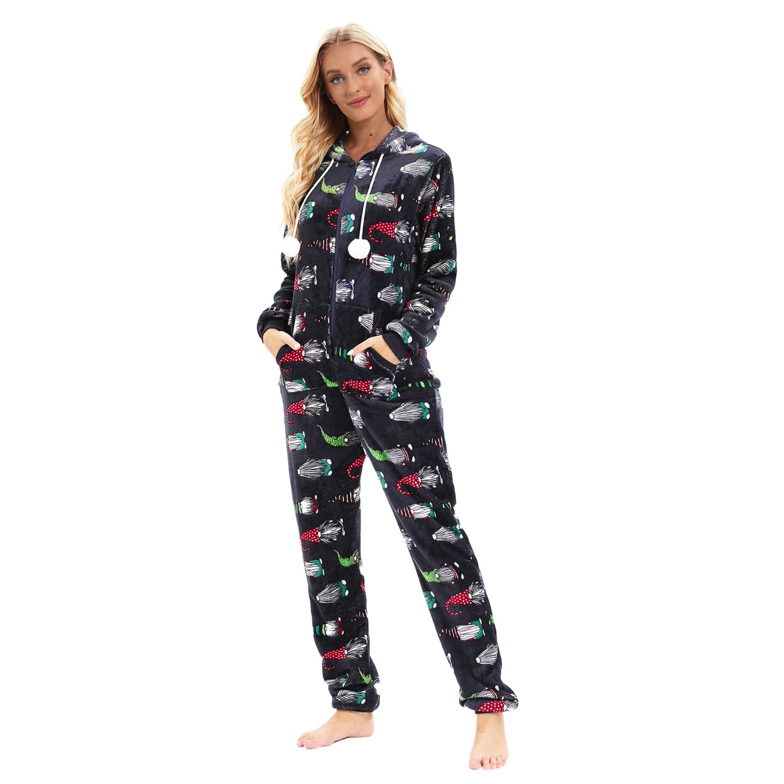 Pigiami Interi Coppia Pigiama in Pile da Donna Stampa Pigiama da Notte Pigiama con Cappuccio Tuta Pagliaccetti Clubwear Pigiama Tutina in Peluche Carnevale Adulti
