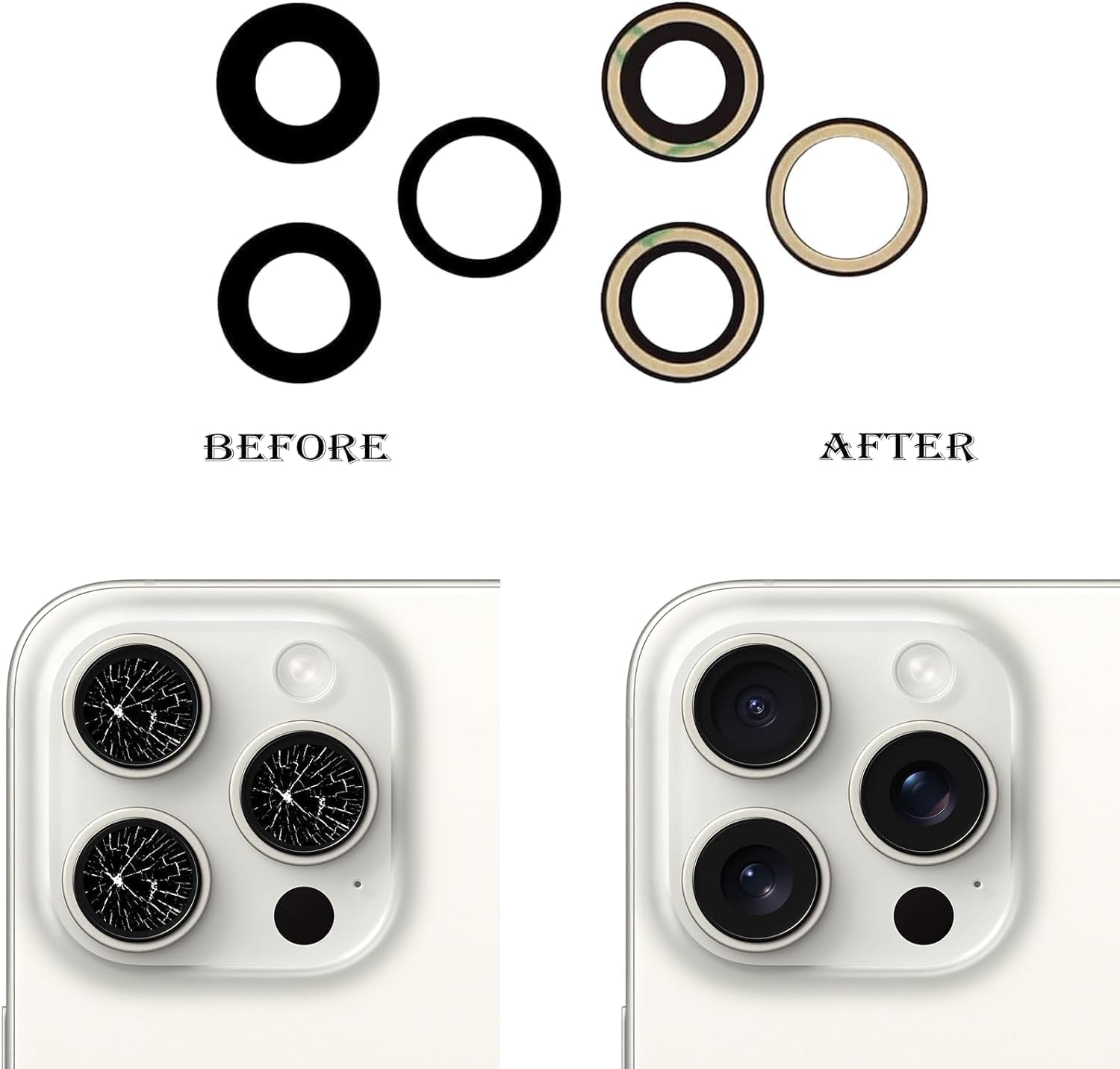 3pcs/Set Back Camera Lens Glass Replacement for iPhone 15 Pro Max 6.7inch Camera Lens Replacement with Pre-Installed Adhesive + Repair Tool Kit, Anti-Lens Scratch & Waterproof