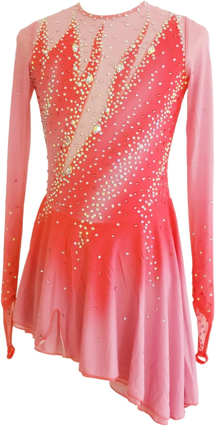 LIUHUO Figure Skating Dress Elegant Girl's Long Sleeves Handmade Diamond Competition Danceplace