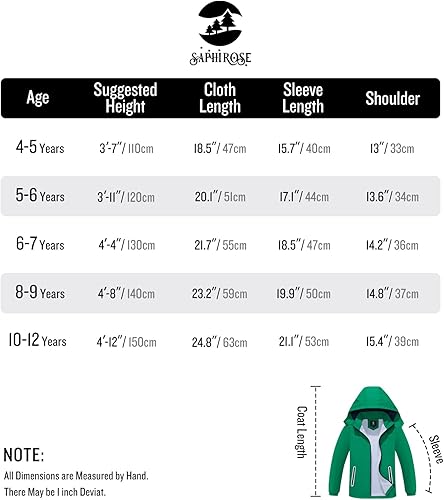 Miniatura 6 de SaphiRose Kids Rain Jacket Waterproof Raincoat Mesh Lined Coat with Removable Hood for Boys Girls