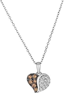 1/4 Carat White and Chocolate Diamond Heart Pendant Necklace for Women In 14K White Gold (Fancy Brown, Cttw) On 18 Inch Chain