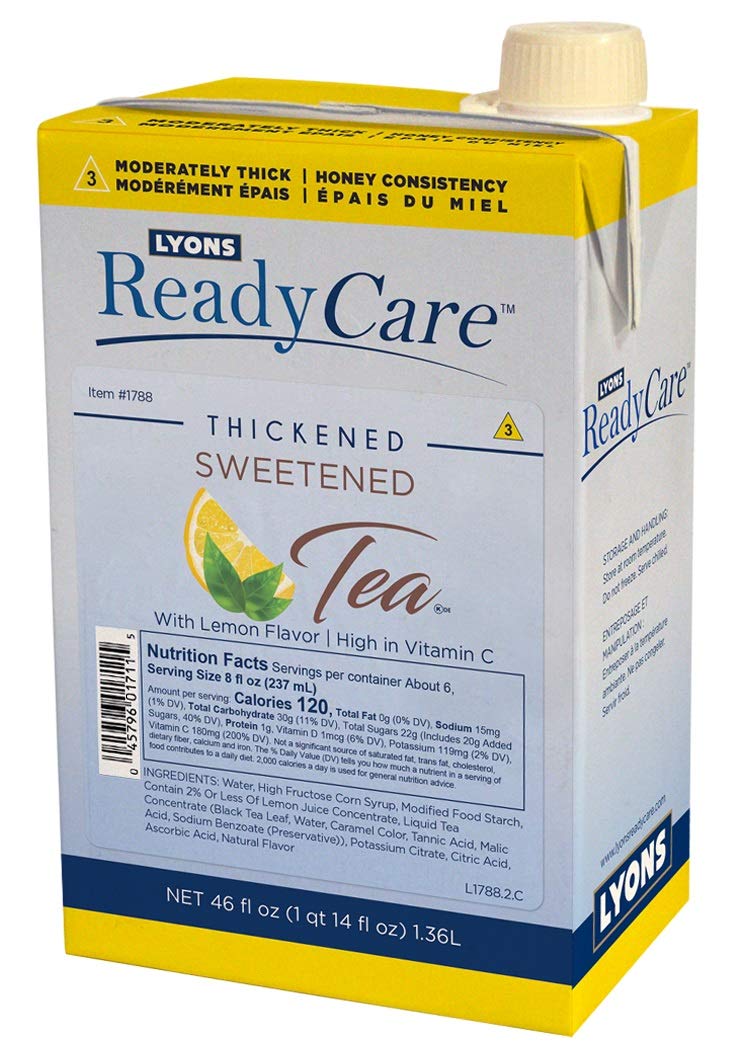 Lyons ReadyCare Thickened Sweetened Tea with Lemon for Dysphagia & Swallowing Difficulty - Honey Consistency, Level 3 Moderately Thick - 46 fl oz (6 Pack)