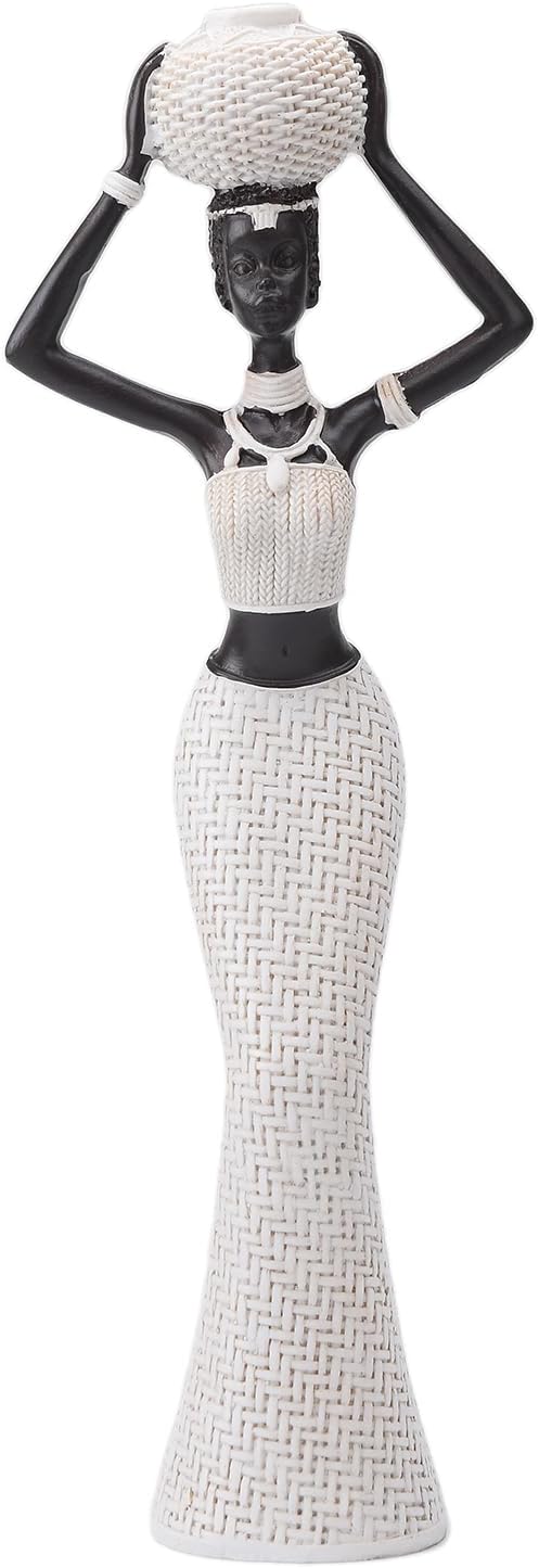 BRABUD African Statue Exotic Tribal Lady Art Figurine Black & White Home Living Room Shelf Shop Desk Decoration Collectible Creative Vintage Gift 11''(H) TQGJBS600