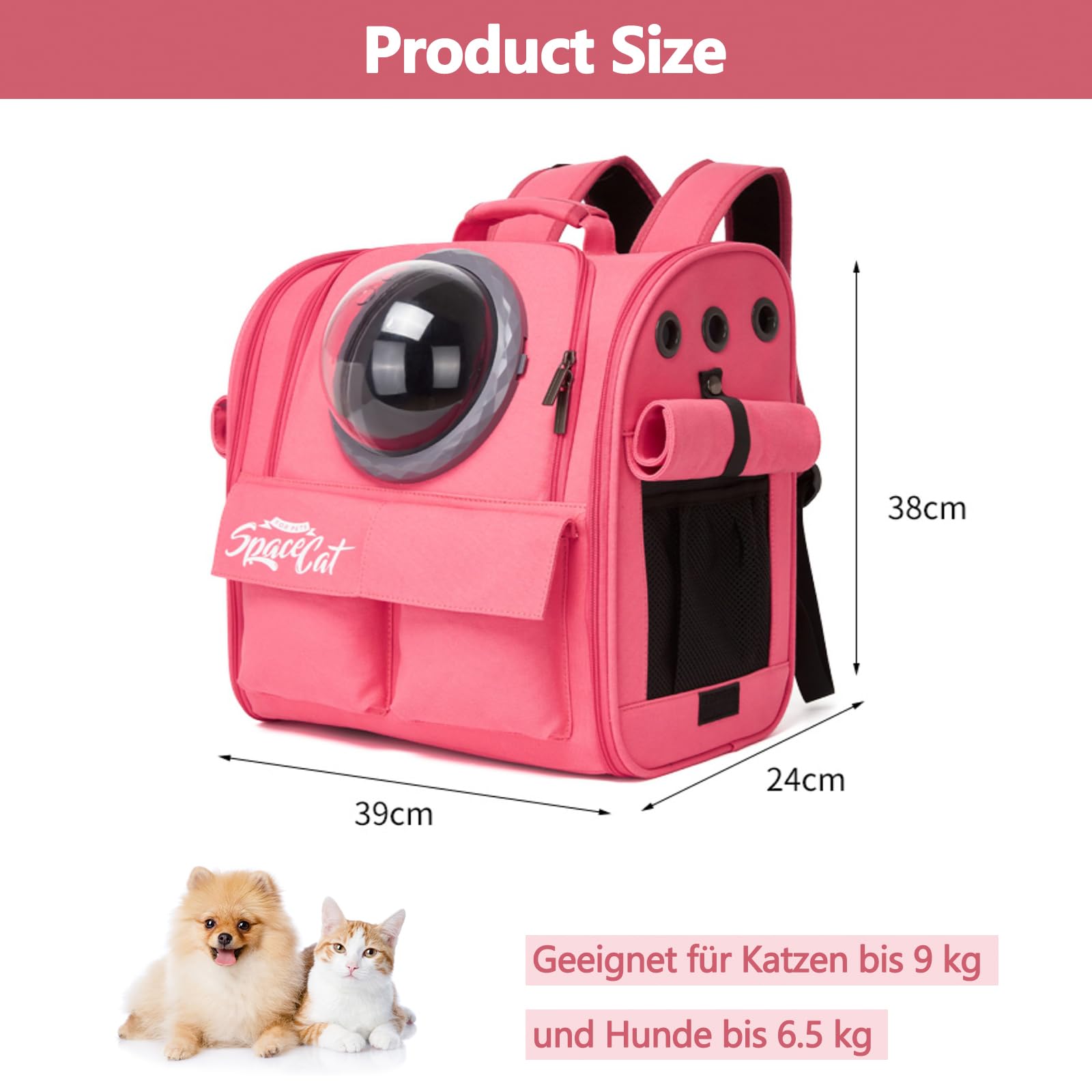 Galatée Hunde-Tragerucksack, Flugtauglicher Haustierrucksack, Katzenrucksack Für Reisen, Wandern, Camping Und Outdoor-Aktivitäten(Rosa)