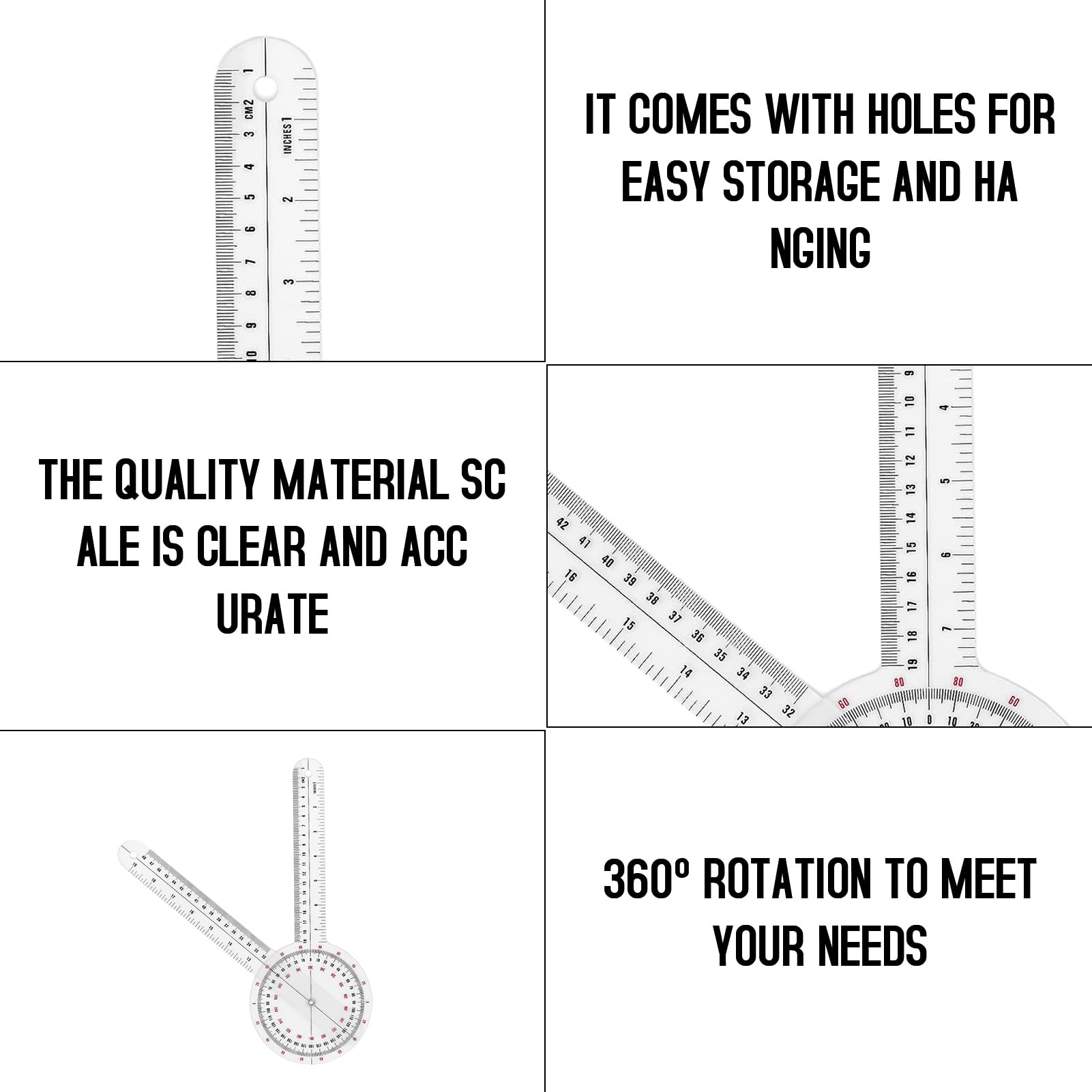 Produktbild von Goniometer 360° – Transparentes Winkelmesser-Set Aus Kunststoff/Metall, 32 Cm, Für Physiotherapie, Schule Und Fitness