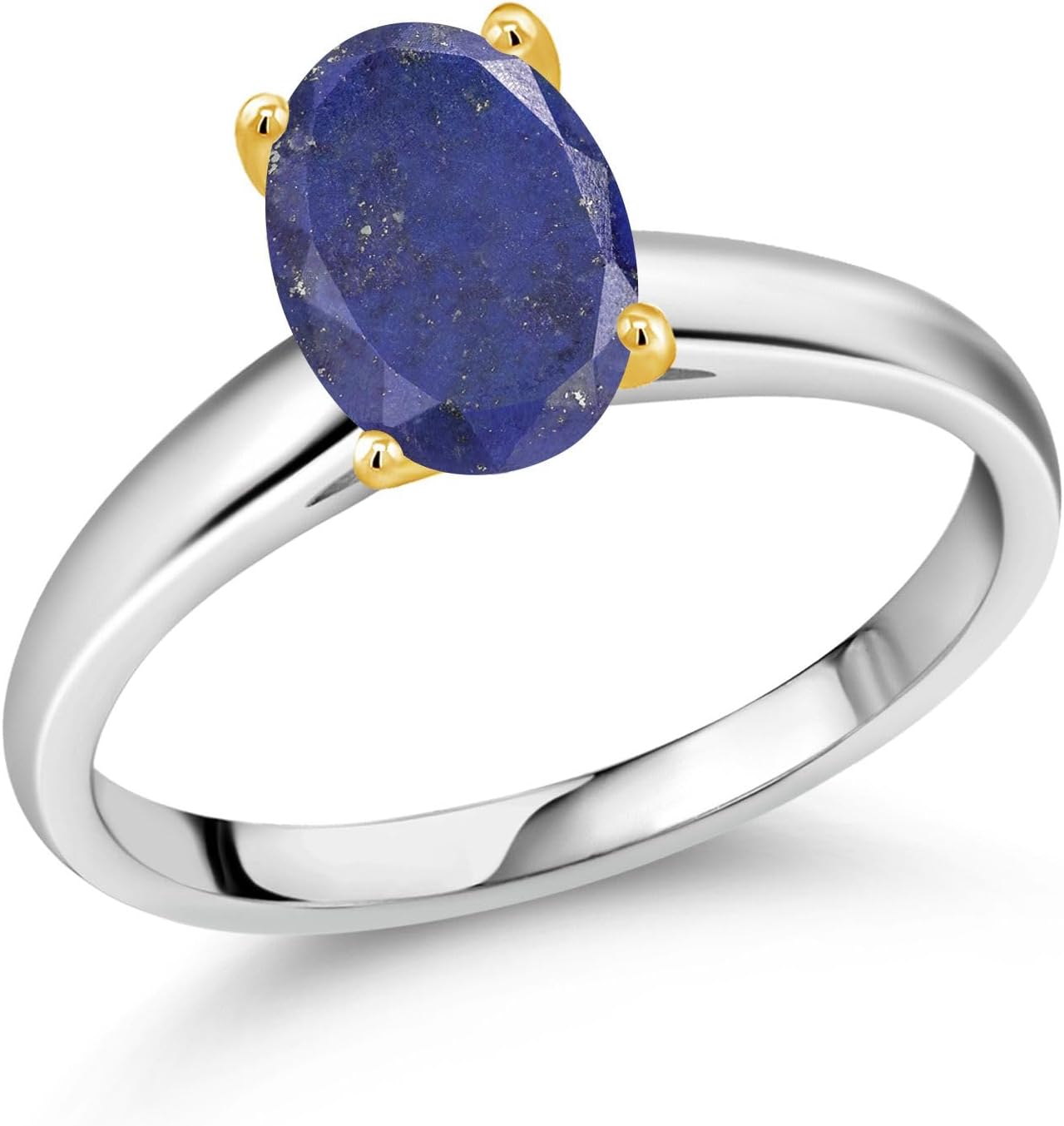Gem Stone King 2.00 Ct Oval Blue Lapis 10K White and Yellow Gold Ring Ring