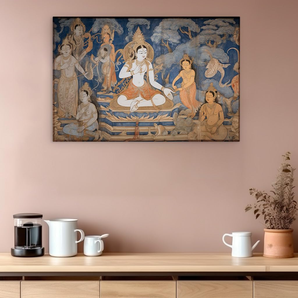 Canvas for Living room. Divine Elegance Captured in Color: The Serene Deity of the Lotus Throne, 27 x 18 inch Canvas Wall Art - Contemporary Masterpieces - Modern Home Decor - 69x46 cm (27x18 inch)