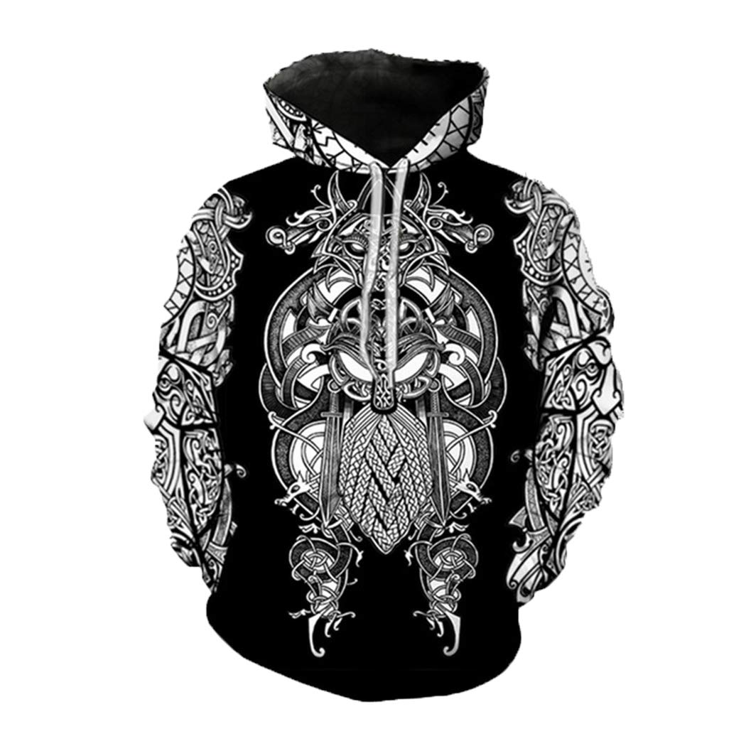 Sweat à capuche viking 3D ample contre le froid pull imprimé - 8