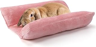 Alphatool 15.7" x 14" Soft Bunny Bed - Rabbit Bed, Warm Cuddle Cushion Plush Mat for Guinea Pig, Ferret, Small Animal - Pink