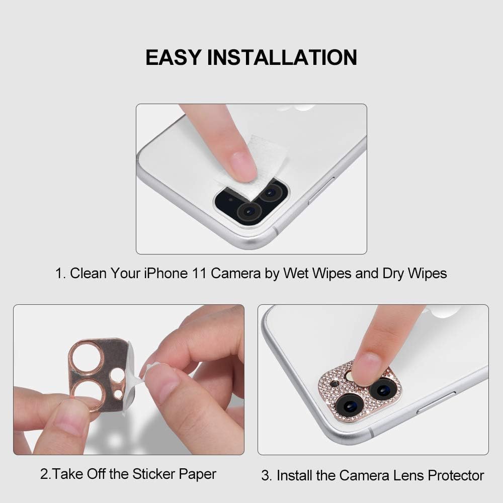 ICARERSPACE Bling Camera Lens Protector for iPhone 11, Diamond Camera Lens Cover Sticker Protector for iPhone 11 - Rose Gold