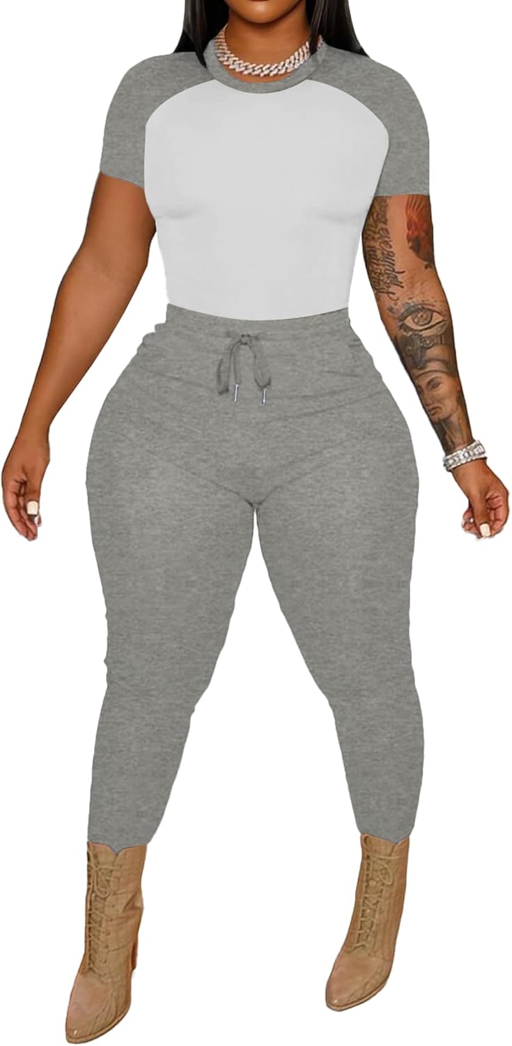 HBQ Women 2 Piece Outfits Sweatsuits Track Suits Crop Tops Biker Long Pants Workout Jogger Sets