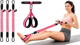 Foot Pedal Resistance Band with Handle, 3 Resistance Tubes, Portable Full Body Workout Equipment for Abs, Arms, Legs and Core Strength Training, Home Gym Exercise Band, Pink