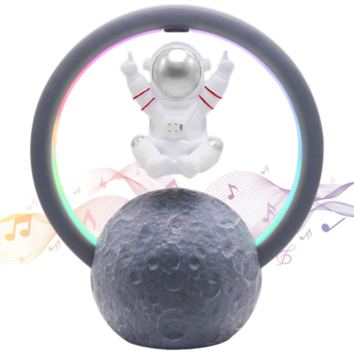 Magnetic Levitation Bluetooth Speaker Astronaut Creative Mini Wireless Audio with RGB LED Night Light 3D Stereo Surround USB Rechargeable Wireless Subwoofer Night Lamp(598a suspended silver)