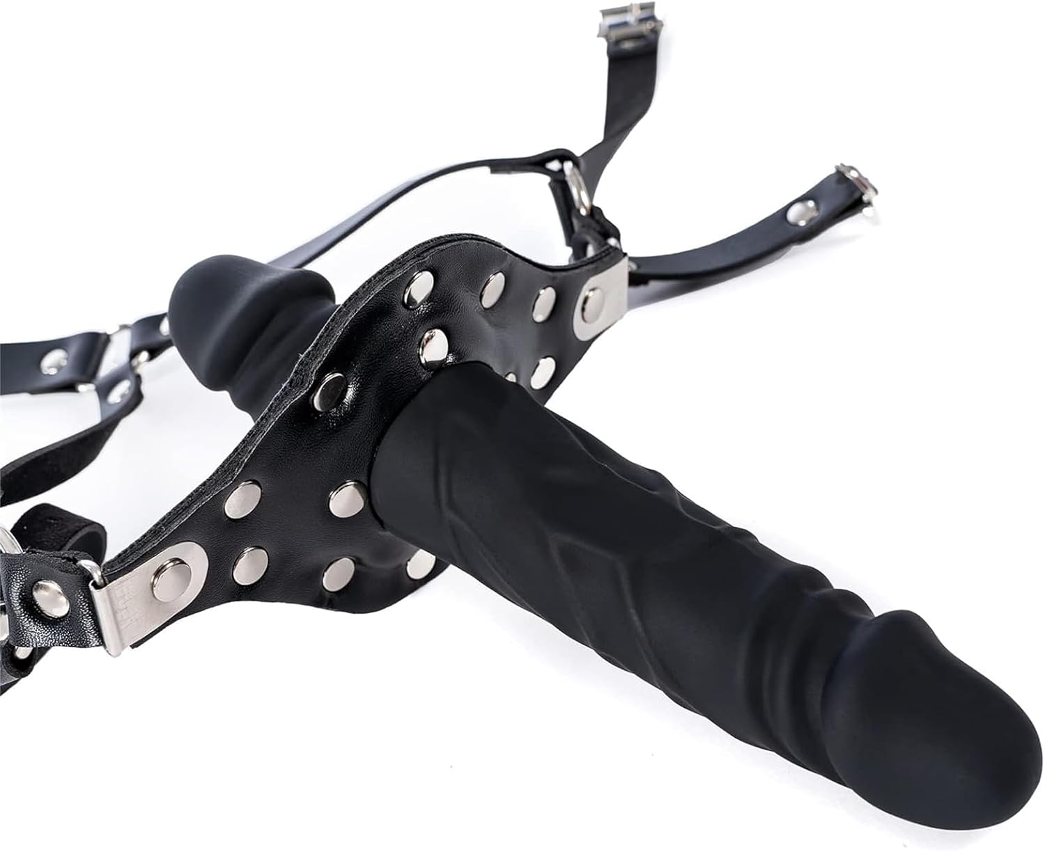 MFMYEE Silicone Penis Mouth Gag, Double Head Dildo Mouth Gag, Fetish Cock Gag Bondage, Leather Body Harness Restraint Strap-On Muzzles Mouth Spreader Oral Plug, BDSM Adult Sex Toys