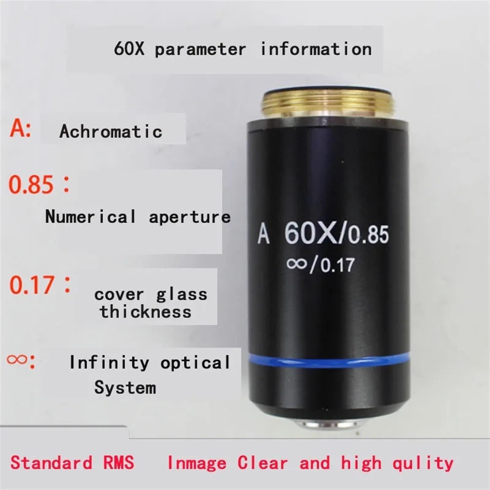 195 Lente del microscopio 4X10X20X40X 60X100X Piano Infinito Lente acromatica Obiettivo Microscopio Biologico Parti e Accessori(10X)