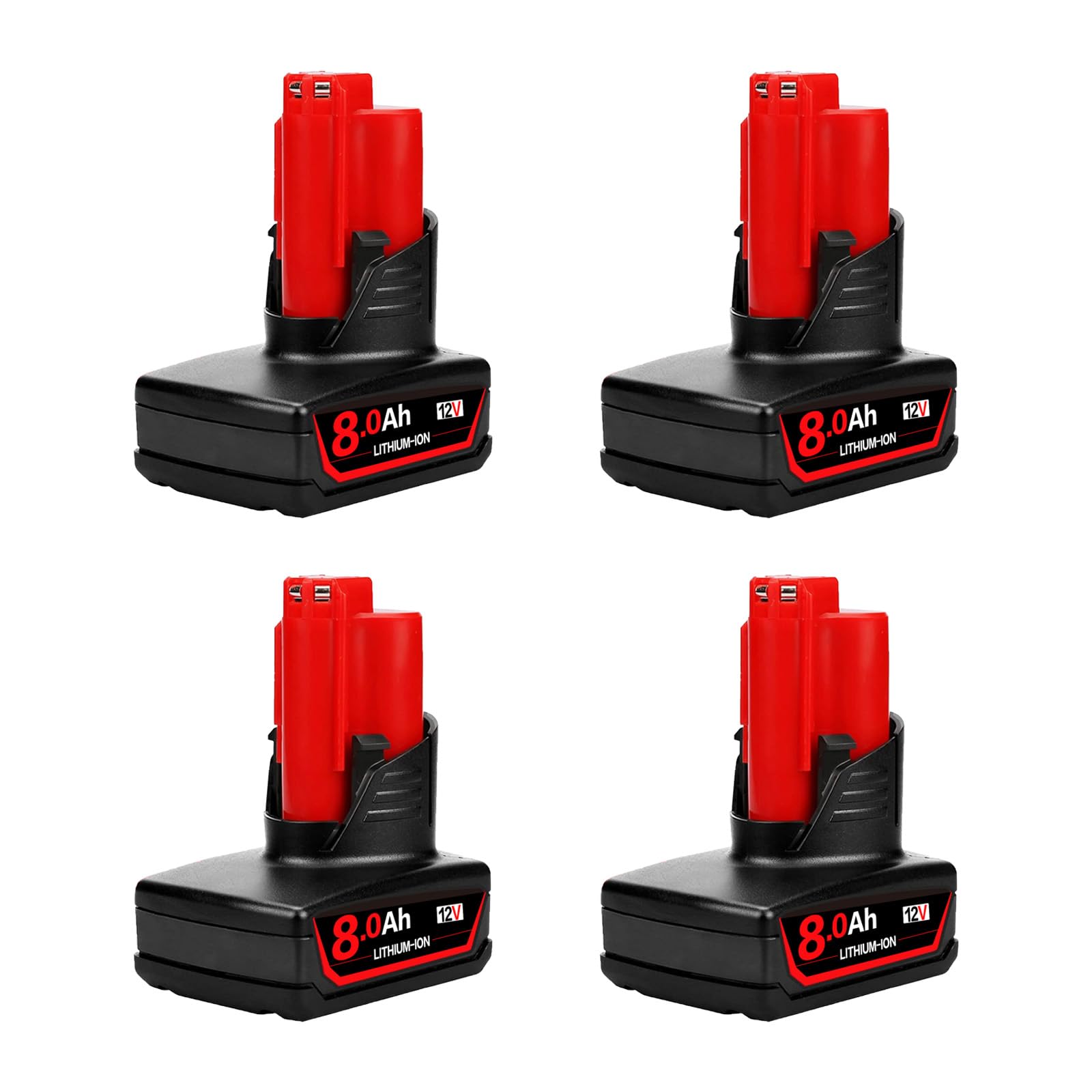 4 Pack 8.0Ah 12V Replacement for Milw M-12 Battery with Large Capacity