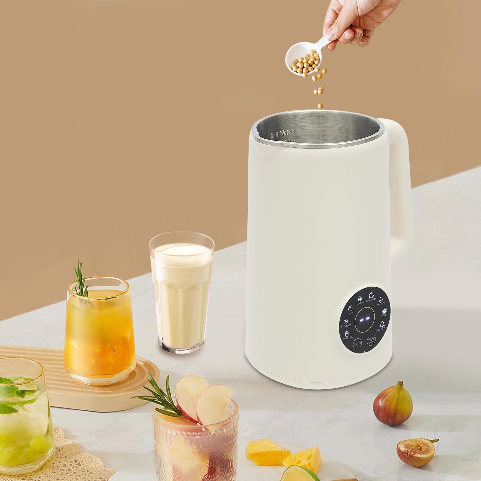 Macchina per latte di soia & macchina per latte di noci, 1000ml Preparatore di latte vegetale Preparatore di latte di noci Autopulente Funzione di isolamento termico, Macchina per latte di soia