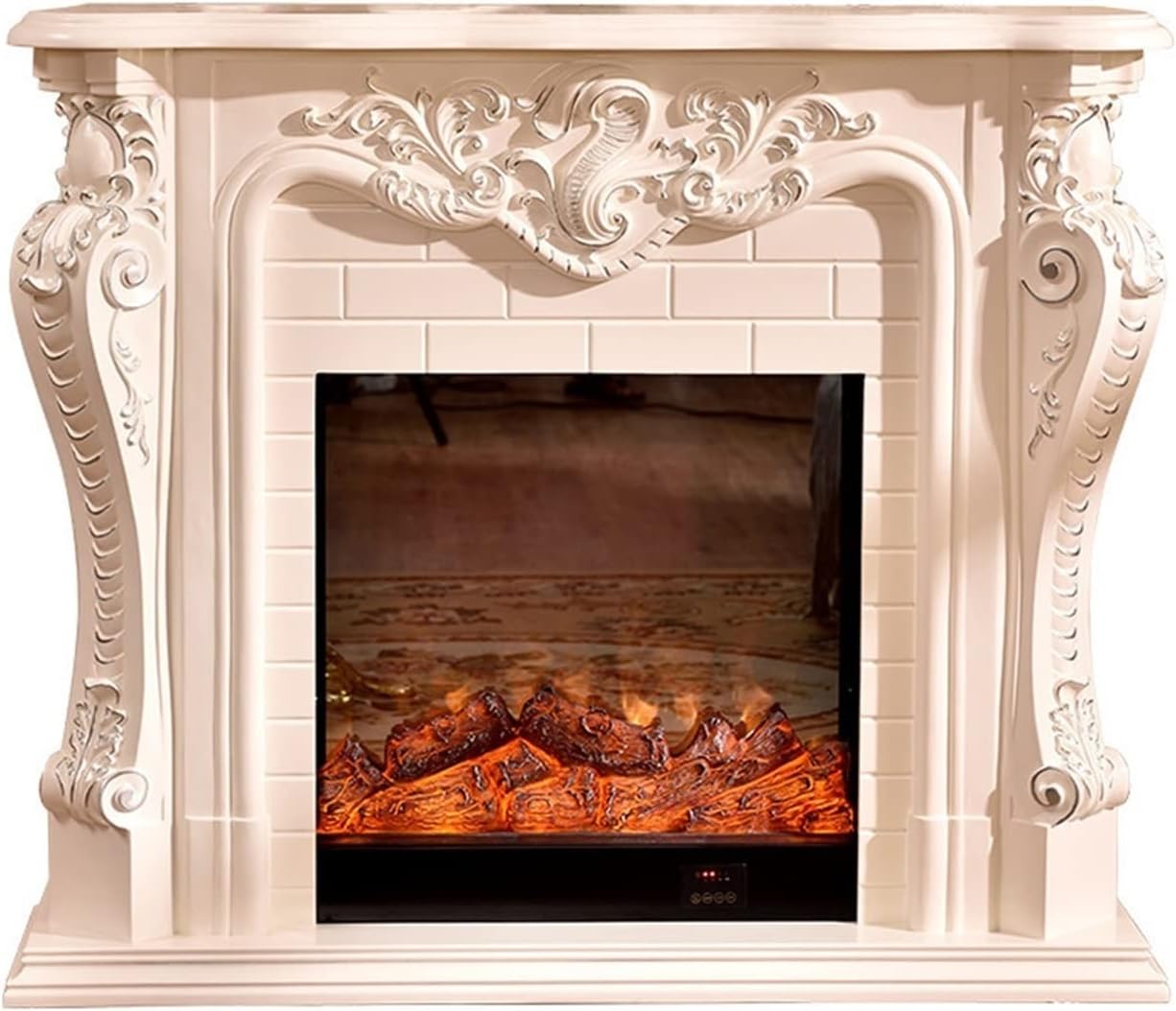 Water Vapor Fireplace Electric Insert Firebox Living Room Decorating Warming Fireplace Wooden Mantel LED Optical Artificial Emulational Flame Electric Fireplace Stove ( Color : White , Size : With hea