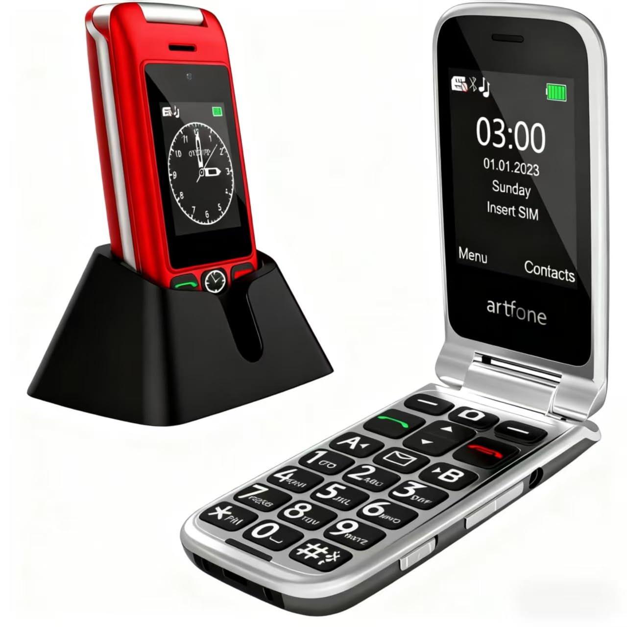 artfone G6 Rot - 4G Seniorenhandy Klapphandy Ohne Vertrag丨Großtasten Mobiltelefon丨SOS Notruftaste丨Ladestation丨Lautsprecher丨Kurzwah丨Handy für Senioren丨USB-C丨Kamera丨2,4 Zoll Zweibildschirm丨1300mAh Akku