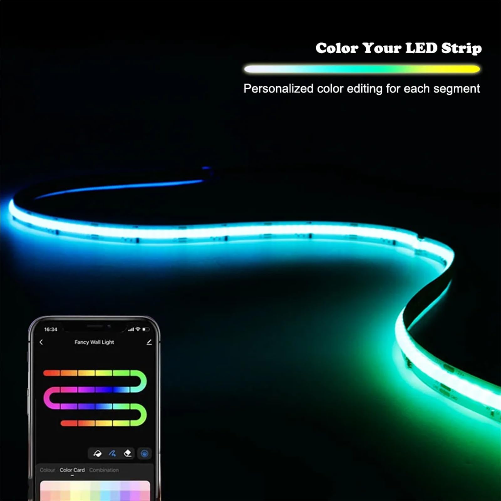 LED Light Strip Tuya WIFI APP Control Flexible Smart Addressable RGB Tape DC12V(EU Plug,5M Kit)