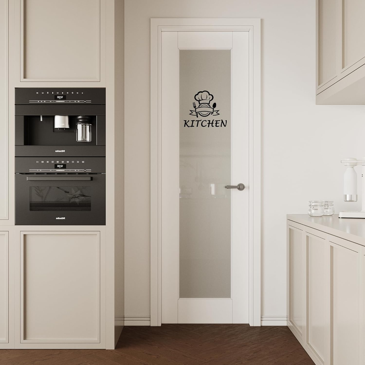 24x80 Frosted Glass Kitchen Door, White Home Doors Slab with Self-Adhesive Waterproof Vinyl Colorfast Sticker, Kitchen Decal Interior Doors as French, Sliding, Bifold, Pocket, Barn Door Slab
