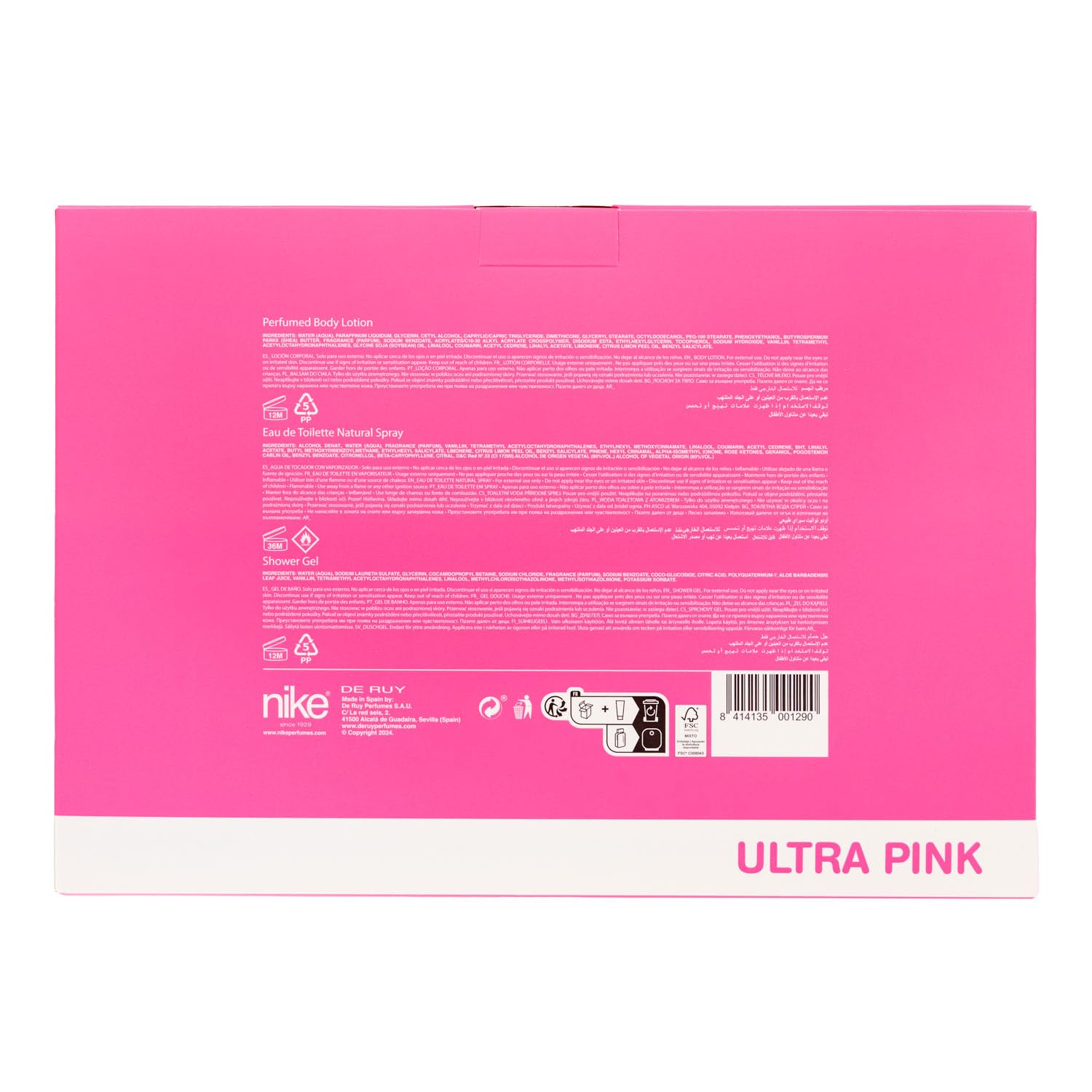 NIKE - Cologne Ultra Pink 100 ml + Crème Corps 75 ml + Gel Bain 75 ml, Coffret Femme, Eau de Toilette Naturelle et Féminine, Arôme Oriental Gourmand, Parfum Frais, Insoumis et Longue Tenue