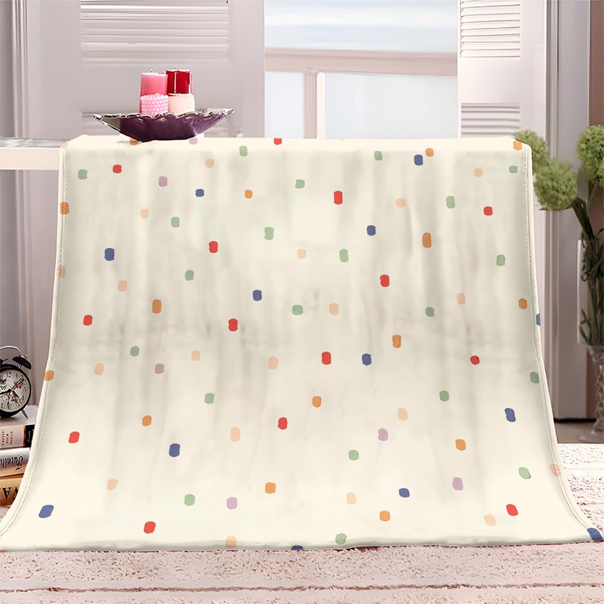 Couverture plaid polaire super chaude flanelle de luxe blanc cassé 150x200 cm