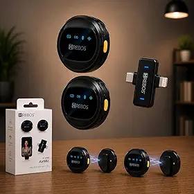 Microfone de Lapela Sem Fio Duplo Bluetooth – Kit 2 Microfones com Redução de Ruído, Magnético, USB-C e iPhone, Android e PC