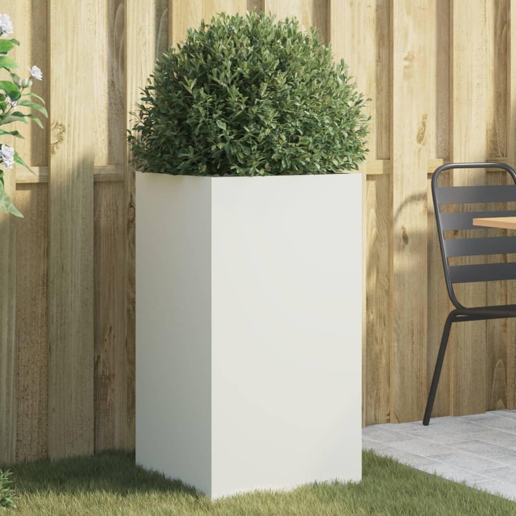 Jardinière Blanc en Acier laminé à Froid 42 x 38 x 75 cm, bac Plante pour intérieur et extérieur, Balcon terrasse Jardin, décoration Design avec Drainage et réserve Eau