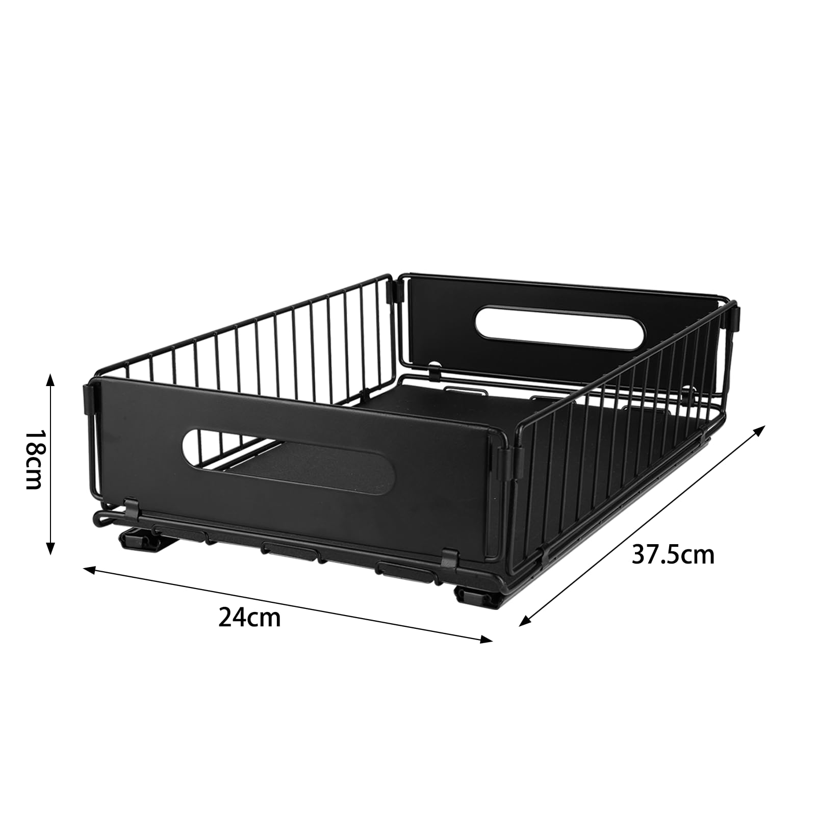 HUOLE Organizador Extensible de Metal, Almacenamiento bajo Fregadero, Ajustable con Cajón Deslizante, Estanterías para Mueble de Cocina y Baño, Negro - 38 x 25 x 10 cm (2 piezas)