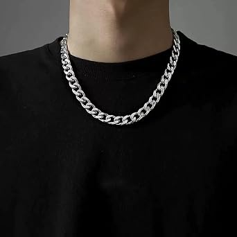 Mens Silver Chain, Cuban Chain, Silver Chain Mens, Mens Necklace, 5mm Men Sturdy Cuban Chain Necklace, for Women Men Boy Girls Shiny Mens Necklaces