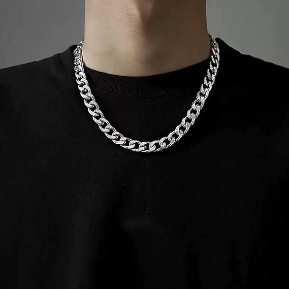 Mens Silver Chain, Cuban Chain, Silver Chain Mens, Mens Necklace, 5mm Men Sturdy Cuban Chain Necklace, for Women Men Boy Girls Shiny Mens Necklaces