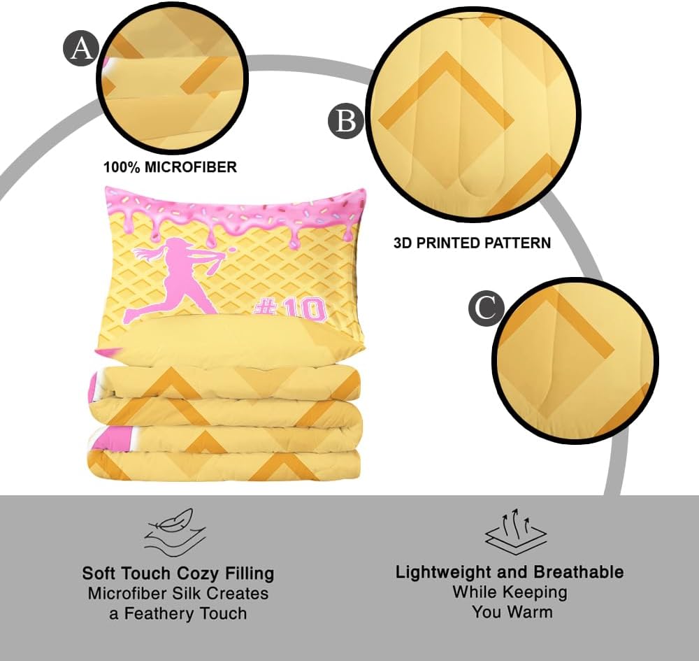Softball Bedding Set Twin Size, Sports Quilt Softball Gifts Bedding Comforter Sets Softball Decor for Boys Bedroom Softball 3 Pcs Bedding Comforter Sets (#N1)