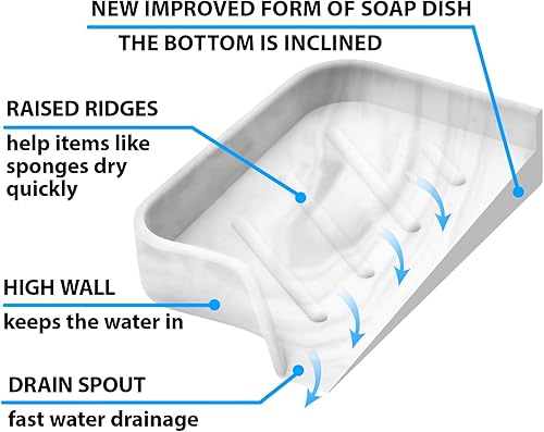 Miniatura 4 de Bandeja de jabón de silicona de mármol, soporte de jabón autodrenante para jabón de barra, bandeja de jabón de silicona con drenaje, jabonera