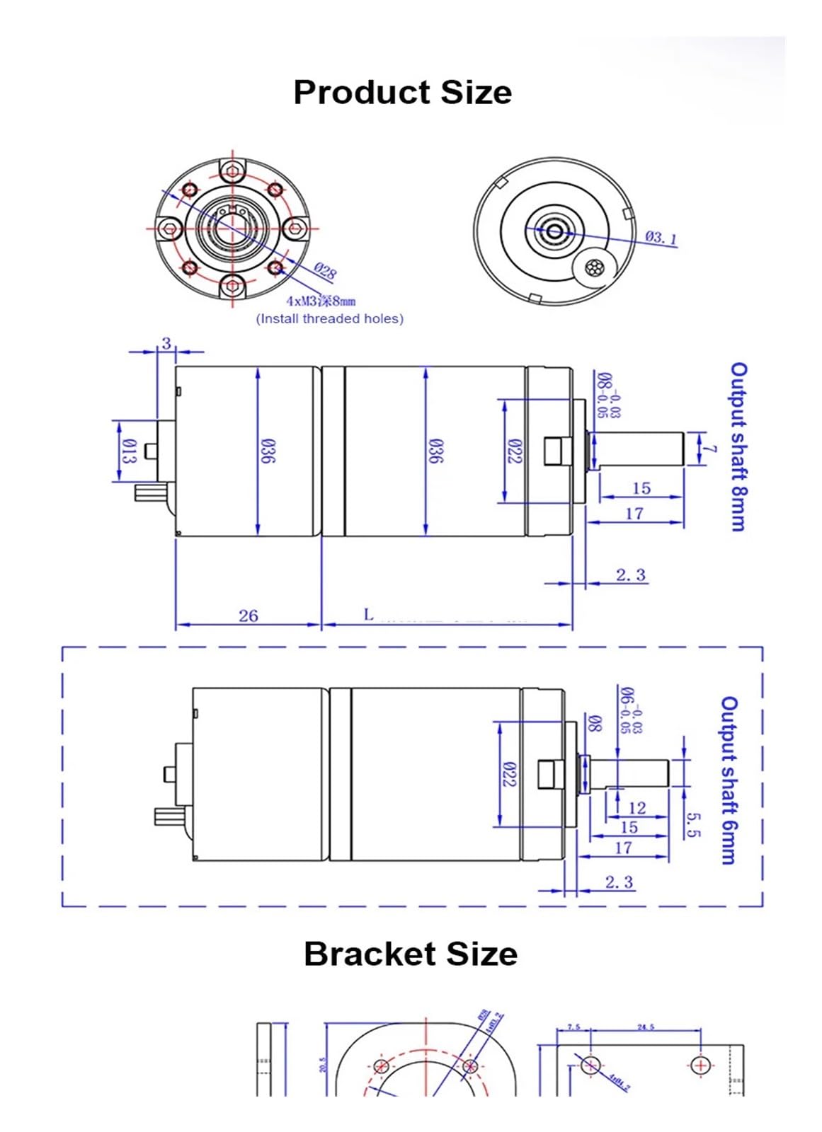 Bürstenloser Gleichstrom-Planetengetriebemotor 100 kg 36 mm 3626 Wellendurchmesser 8 mm 5 Leitungen mit Bremse CW CCW Elektromotor(24V 120rpm,12V)